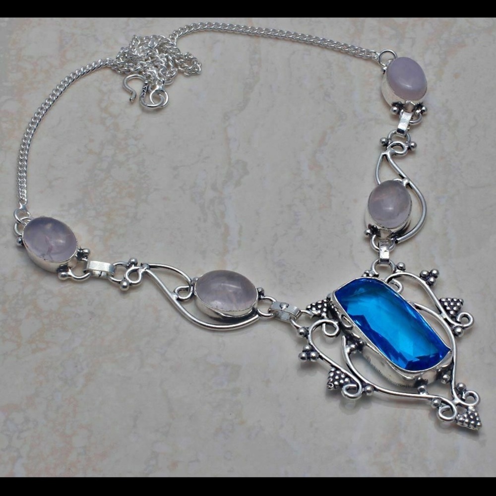 Blue Topaz Rose Quartz Statement Necklace